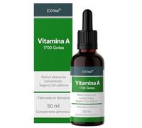 Gotas de Vitamina A EXVital 5000 UI (1500 µg), 50 ml (1700 gotas), Retinol líquido de alta dosis, vegano