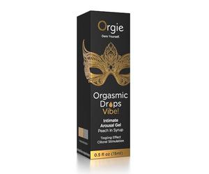 Gotas Estimulantes con Efecto Vibrador para el Clítoris - Orgasm Drops Vibe! | Gel Íntimo Besable con Sensaciones de Calor, Frescor y Vibración Instantánea | Sabor Melocotón en Almíbar | 15ml