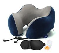 GOTDYA Almohada de Viaje, Almohada de Cuello de Viaje para Dormir, 100% Espuma de Memoria Pura, Suave Comodidad y Apoyo Almohada para Uso en avión, Coche, Oficina y hogar, Color Azul