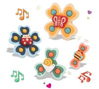 GOTDYBST 4 Piezas Juguetes Giratorios con Ventosa para Bebé, Spinner Bebe, Ventana, Trona, Avión, Viajes - Silicona de Grado Alimenticio，Adecuado para niños a Partir de 6 Meses，Vistoso