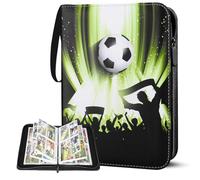 GOTDYBST Álbum Cartas Futbol para 400 Tarjetas (50 Páginas), Album de Cromos Futbol de PU Impermeable, Album Cromos Futbol con Asa, Compatible con Todas Tarjetas de Fútbol, para Coleccionistas Niños