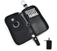 GOTDYBST Cartera para llaves, organizador de llaves, bolsa de cuero para llaves viene con 6 ganchos y 2 llaveros, funda portátil con cremallera con compartimento para monedas, llavero organizador de