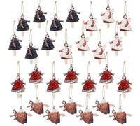 GOTDYBST Colgante de ángel pequeño, decoración navideña: 28 unidades con cordón, 4 estilos, amuleto de la suerte Nochevieja, madera para Navidad, regalo de Año Nuevo