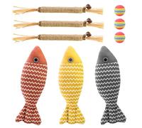 GOTDYBST Juego de 9 juguetes de hierba gatera, incluye 3 piezas de 20 cm de hierba gatera, forma de pez, 3 raíces de matatabi, gato de palo, 3 bolas de arco iris, juguete para gatos para jugar y