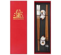 GOTDYBST Palillos De Bambú Natural: 2 ParesPalillos Japoneses Reutilizable,Viene Con Dos Soportes Para Palillos,Exquisita Caja de Regalo,Fideos de Arroz para Sushi con Platos Asiáticos