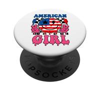 Goteando Retro American Patriotic Girl USA Cool 4 de julio PopSockets PopGrip Adhesivo