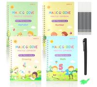 GOTFUN Cuaderno Mágico en Inglés Con Bolígrafo - Escritura a Mano Reutilizable para Aprendizaje de Matemáticas y Cartas - 4 Unidades