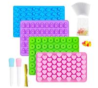 GOTFUN Moldes de silicona para caramelos, 4 unidades, moldes de silicona para hornear, ositos de goma, juego de moldes para chocolate, gelatina, chocolate, con 2 pipetas