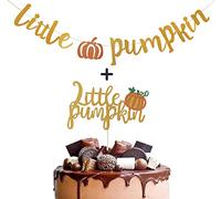 GotGala Little Pumpkin Banner Gold Glitter Girlande mit kleinen Kürbis Kuchen Topper für Kindergeburtstag Party Dekor Herbst Thanksgiving Little Kür aby Shower Dekorationen