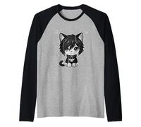 Goth Girl EMO Gato Gótico, Punk Dark Music, Grunge Cute Kitty Camiseta Manga Raglan