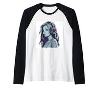 Goth Girl Zombie EMO Chica gótica con Auriculares Camiseta Manga Raglan