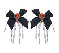 Goth Hair Accessories, Large Bow Barrette Clip Set, PP, Resin 2 Piece Skull Design with Red Gem, Elegant Bow Hairpin for Bride, Party, Cosplay, Birthday, Masquerade Events, 17x10x2.5cm