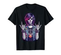 Goth Skeleton Girl Rock Guitar Punk Skull Art Rock 'n Roll Camiseta