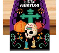 Goth Table Runner | Day of The Dead Coundcloth 13x72 Pulgadas Mexican Skull Imprima-Lino Lavable De Lino De La Mesa De Ropa | Estera De La Habitación Maestra De Vacaciones Spooky para Armario