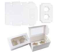 GothaBach Paquete de 30 cajas de papel blanco para magdalenas con 2 cajas de regalo de galletas con ventana transparente, 2 soportes para golosinas, recipientes para pastelería