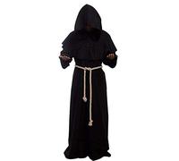 Gothden Disfraz medieval de fraile renacentista con capucha, Negro, XX-Large
