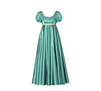Gothden Vestido de regencia vintage para mujer, vestido de regencia retro de cintura alta para mujer, vestido de manga abombada con volantes, verde claro, M