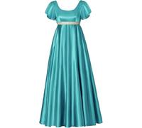 Gothden Vestido de regencia vintage para mujer, vestido de regencia retro de cintura alta para mujer, vestido de manga abombada con volantes, azul claro, XL