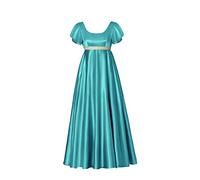 Gothden Vestidos Vintage de Regencia para Mujer de Cintura Alta Vestido Retro de Regencia para Damas Vestido Retro con Cinta Volantes y Manga Abombada, azul claro, XL