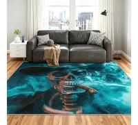 Gothic Alfombra 240x300cm, Gothic Skull Alfombras for Living Room | Large Washable Soft Low Pile Anti-Slip Moqueta for Bedroom Home Decor Mat