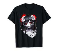 Gothic Anime Girl Red Eyes Cracked Face Haunting Anime Girl Camiseta