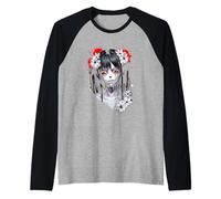 Gothic Anime Girl Red Eyes Cracked Face Haunting Anime Girl Camiseta Manga Raglan