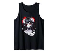 Gothic Anime Girl Red Eyes Cracked Face Haunting Anime Girl Camiseta sin Mangas