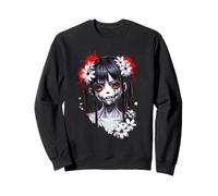 Gothic Anime Girl Red Eyes Cracked Face Haunting Anime Girl Sudadera