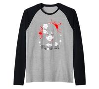 Gothic Anime Girl Red Eyes White Flowers Horror Anime Camiseta Manga Raglan
