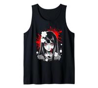 Gothic Anime Girl Red Eyes White Flowers Horror Anime Camiseta sin Mangas