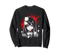 Gothic Anime Girl Red Eyes White Flowers Horror Anime Sudadera