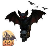 Gothic Bat Skull Wall Lamp, 3D Resin Horror Sculpture with LED Light, Spooky Decorative Fixture for Eerie Glow, Bedroom, Study, Escape Room, Bar, Bedside, Living Room, Halloween Decor