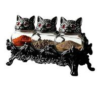 Góthic Cat Glass Jar, Airtight Kitchen Storage Canister, Three Piece Seasoning Set, Salt Pepper Tea Containers, Dining Shelf Organizer Decor, Home Pantry Use For Freshness