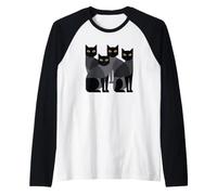 Gothic Cats EMO Grunge Punk Graphic Goth Mid-Century Modern Camiseta Manga Raglan