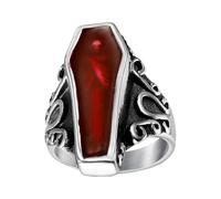 Gothic Coffin Ring - Vampire Enamel Jewelry, Stainless Steel Bloody Red
