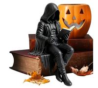 Gothic Dark Fantasy Figurine - Black Robe Reading Statue | Bookshelf Decor