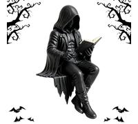 Gothic Death Statue Bookshelf Decor - Dark Fantasy Robed Death Reading Statue, Halloween Spooky Gothic Resin Figurine| Dark Fantasy Bookshelf Decoration for Library, Reading Nook, Cabinet Display