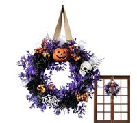 Gothic Door Wreath - Artificial Horror Skull Pumpkin, 13.8 Inch Front | Festive Decor Porch Wreath Gothic Wreaths For Front Doo Harvest Outdoor Home Living Room Window Wall Fireplace Entryway Party