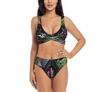 Gothic Fairy Garden03 - Conjunto de bikini sexy con estampado para mujer, conjunto de bikini de 2 piezas, trajes de baño para playa y piscina, Negro, M