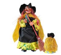 Gothic Figurines, Spooky Vintage Figure with Broom, Halloween Witch Figurines for Dorm Living Room Party Home Bookshelf Apartment Fireplace Porch