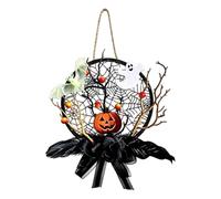 Gothic Halloween Wreath, Pumpkin Door Decor, Spider Web Sign