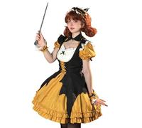 Gothic Little Devil Maid Outfit Dress Set Princess Puppenkragen Spitze Delantal Retro Francés Kostüm mit Kopfschmuck Mittelalter Dienstmädchen Kostüm Halloween Cosplay Verkleidung, naranja, M