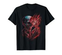 Gothic Red Fire Skull and Butterfly Halftone Graphic Camiseta gráfica económica