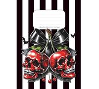 Gothic Red Skull Cherry Composition Notebook, 8.5 x 11 Notebook, 120 College Ruled Pages, Black and White Stripe Journal, Alternative Gothic School Notebook for Students, Teens & Adults