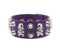 Gothic Revivals - Brazalete de poliuretano con diseños intrincados de calavera y acento de remache vanguardista para una moda alternativa de calavera ancha de piel sintética, talla única, como se