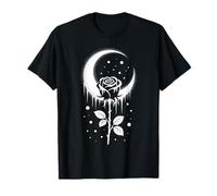 Gothic Rose with Crescent Moon Black White Tattoo Art Camiseta