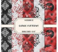 Gothic Scrapbook Paper - Red & Black Themed, 8 x 8": Double Sided, Including Skull, Victorian, and More Patterns, Decorative Craft Paper for Any Papercraft Projects