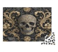 Gothic Skull-Baroque Ornate Design 1000Pc for The Whole Family Ornate Skull on Golden Frame for Women, Gifts for Men & Adults 38x26cm/1000pcs