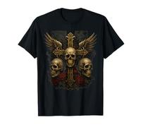 Gothic Skull Cross Wings, Dark Grunge Biker Metal Style Camiseta