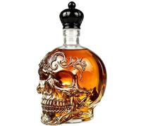 Gothic Skull Decanter Bottle, Ornate Baroque Liquor Bottle with Embossed Skull Design and Crown Stopper, Decoratives Decanter for Bar Decor,Halloween Party,Day of The Dead Display